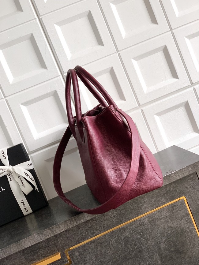 CHANEL Grained Calfskin Tote Bag AS2157 wine red