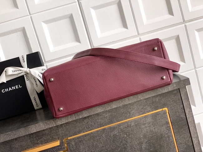 CHANEL Grained Calfskin Tote Bag AS2157 wine red