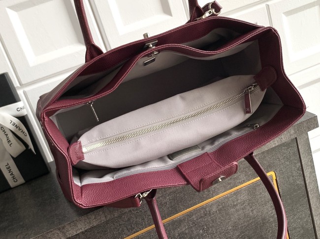 CHANEL Grained Calfskin Tote Bag AS2157 wine red