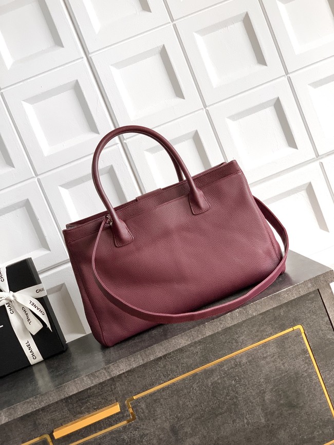 CHANEL Grained Calfskin Tote Bag AS2157 wine red