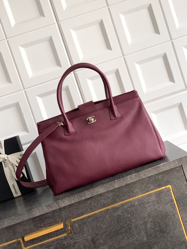 CHANEL Grained Calfskin Tote Bag AS2157 wine red