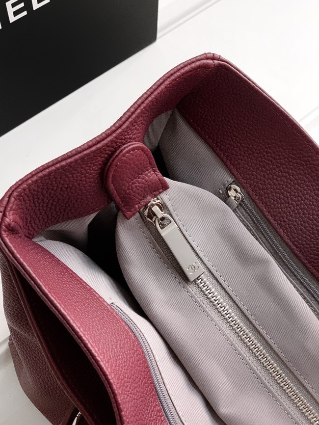CHANEL Grained Calfskin Tote Bag AS2157 wine red