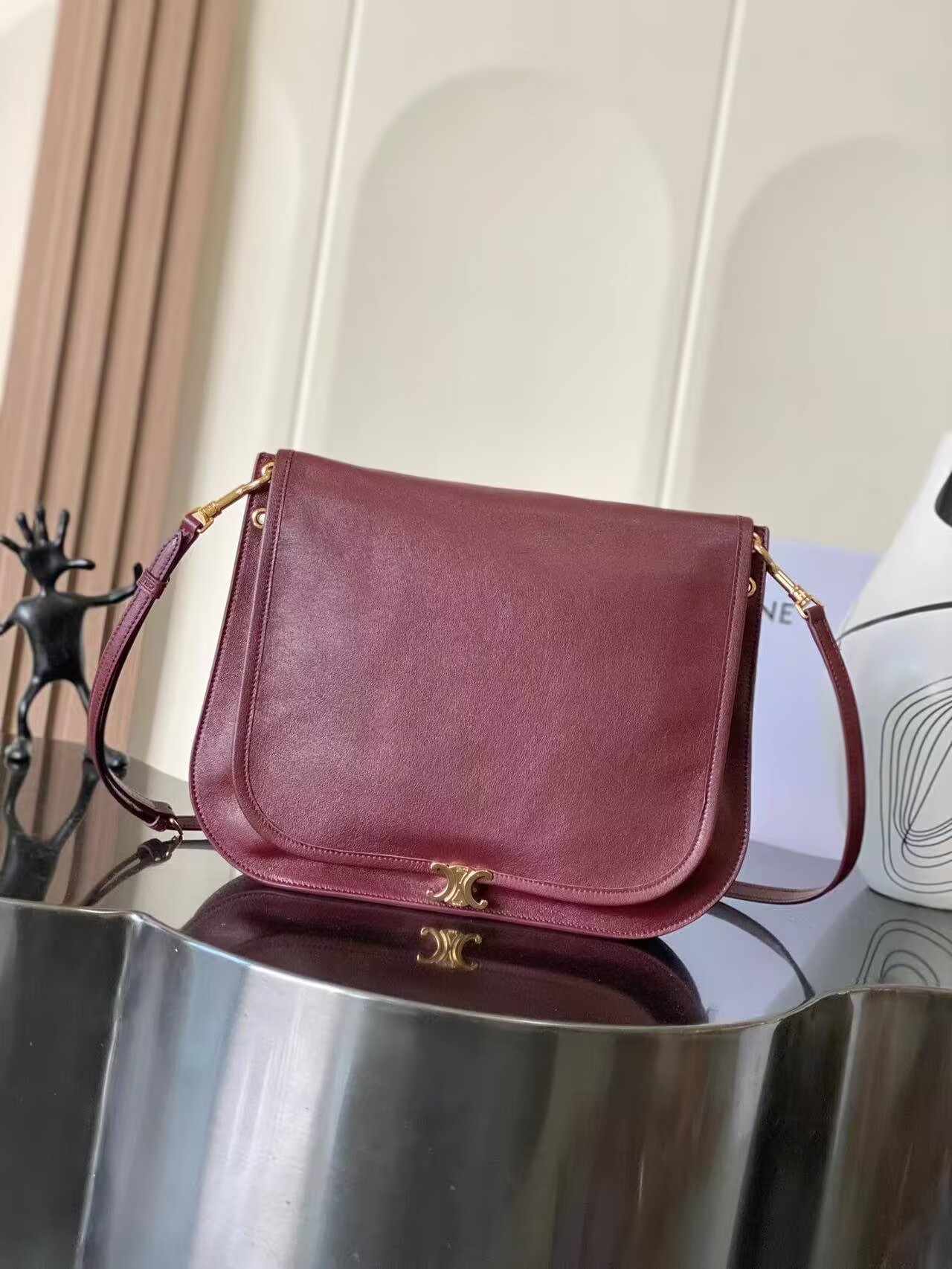 CELINE Original Leather Shoulder Bag C63201 Burgundy