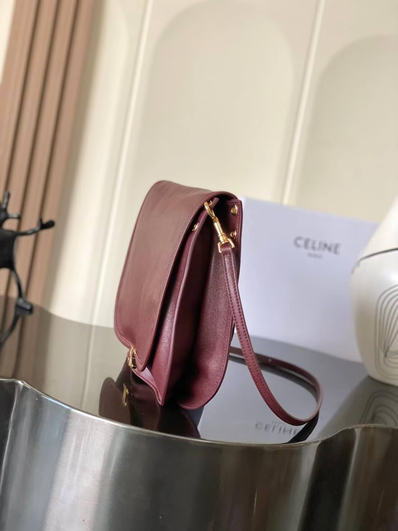 CELINE Original Leather Shoulder Bag C63201 Burgundy