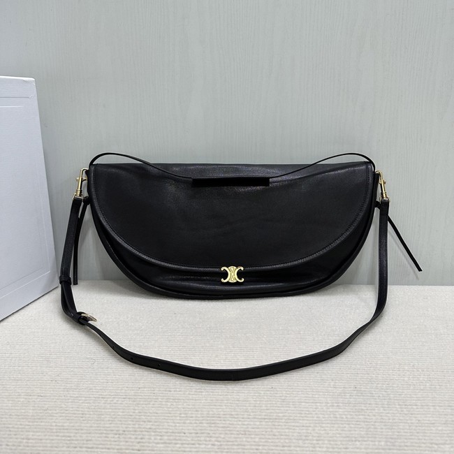 CELINE HALFMOON SOFT TRIOMPHE BAG IN SUPPLE SHINY LAMBSKIN 124142 black 