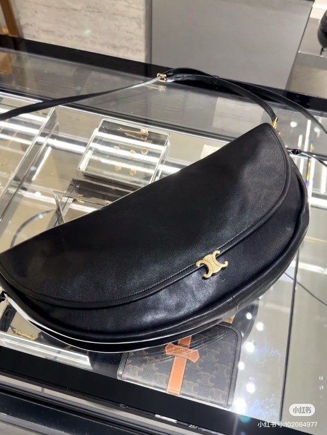 CELINE HALFMOON SOFT TRIOMPHE BAG IN SUPPLE SHINY LAMBSKIN 124142 black 