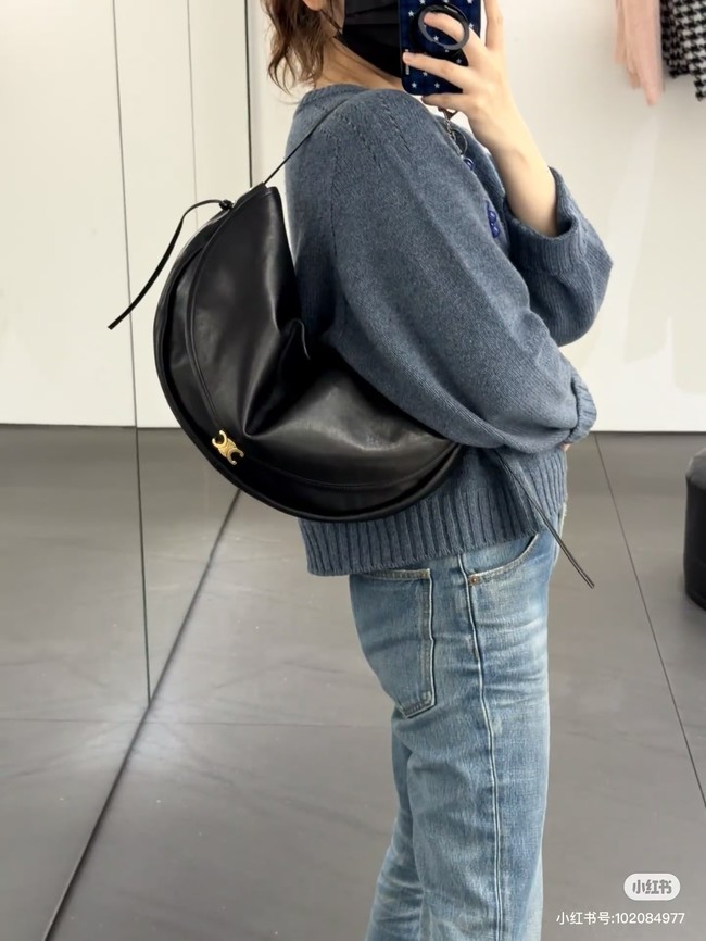 CELINE HALFMOON SOFT TRIOMPHE BAG IN SUPPLE SHINY LAMBSKIN 124142 black 