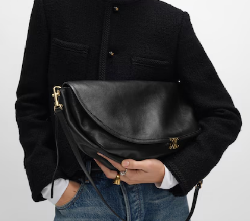 CELINE HALFMOON SOFT TRIOMPHE BAG IN SUPPLE SHINY LAMBSKIN 124142 black 