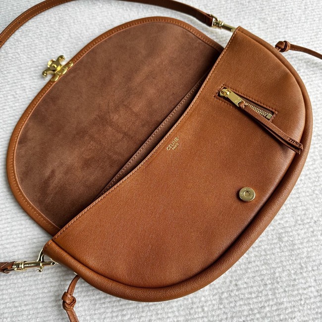 CELINE LITTLE HALFMOON SOFT TRIOMPHE IN SUPPLE SHINY LAMBSKIN 73778 SOFT TAN