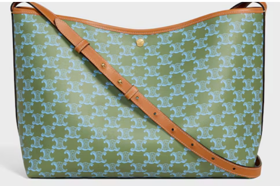CELINE SOFT SHOPPER BAG IN Triomphe Canvas and Calfskin 123912 LIGHT KAKI & SKY BLUE