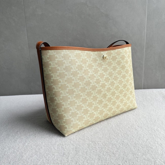 CELINE SOFT SHOPPER BAG IN Triomphe Canvas and Calfskin 123912 SANDCASTLE & SOFT LIME
