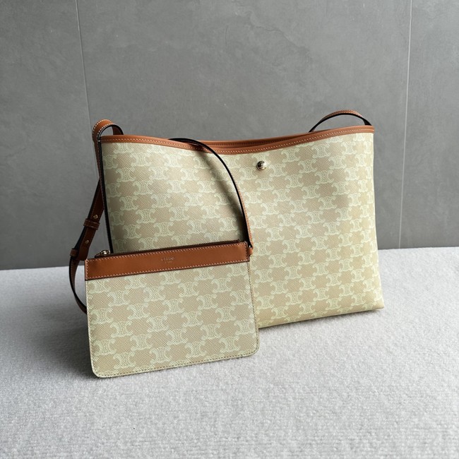 CELINE SOFT SHOPPER BAG IN Triomphe Canvas and Calfskin 123912 SANDCASTLE & SOFT LIME