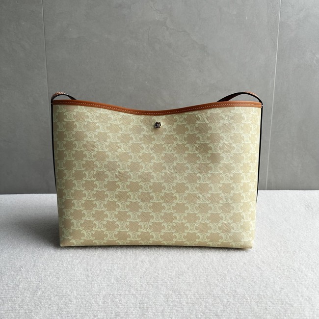 CELINE SOFT SHOPPER BAG IN Triomphe Canvas and Calfskin 123912 SANDCASTLE & SOFT LIME
