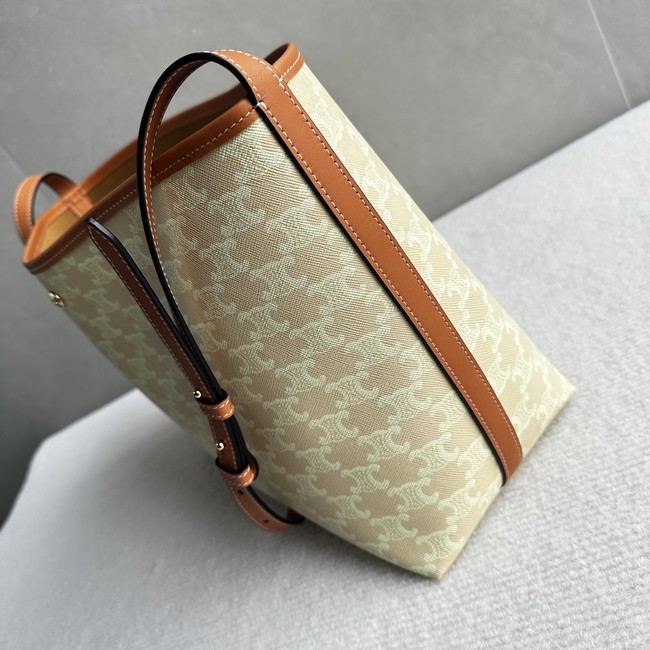 CELINE SOFT SHOPPER BAG IN Triomphe Canvas and Calfskin 123912 SANDCASTLE & SOFT LIME