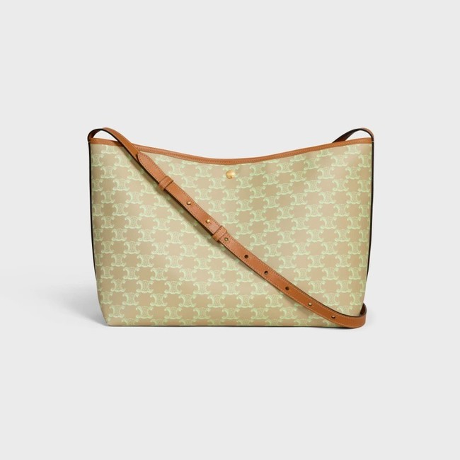 CELINE SOFT SHOPPER BAG IN Triomphe Canvas and Calfskin 123912 SANDCASTLE & SOFT LIME