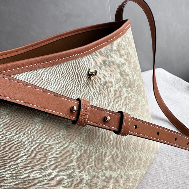 CELINE SOFT SHOPPER BAG IN Triomphe Canvas and Calfskin 123912 SANDCASTLE & SOFT LIME