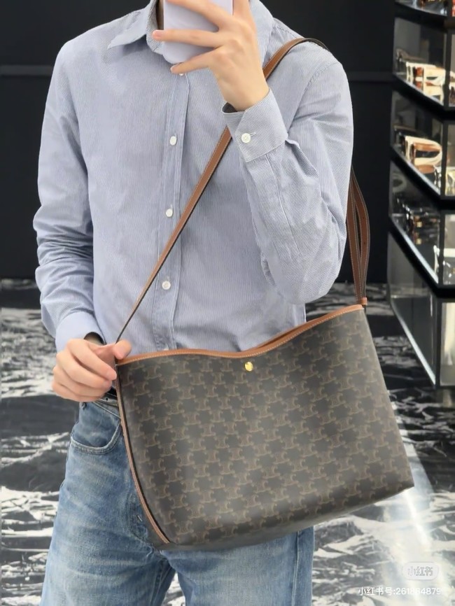 CELINE SOFT SHOPPER BAG IN Triomphe Canvas and Calfskin 123912 TAN