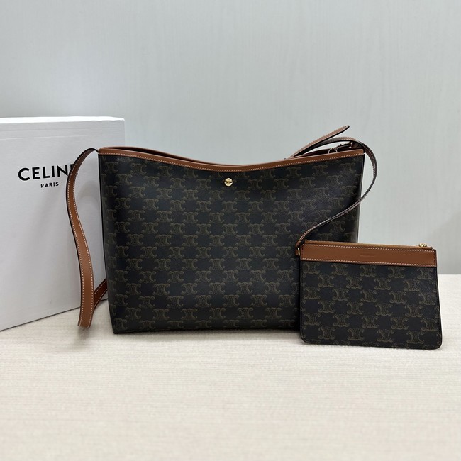 CELINE SOFT SHOPPER BAG IN Triomphe Canvas and Calfskin 123912 TAN