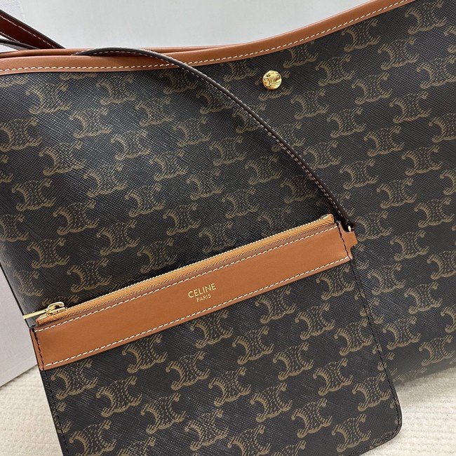 CELINE SOFT SHOPPER BAG IN Triomphe Canvas and Calfskin 123912 TAN