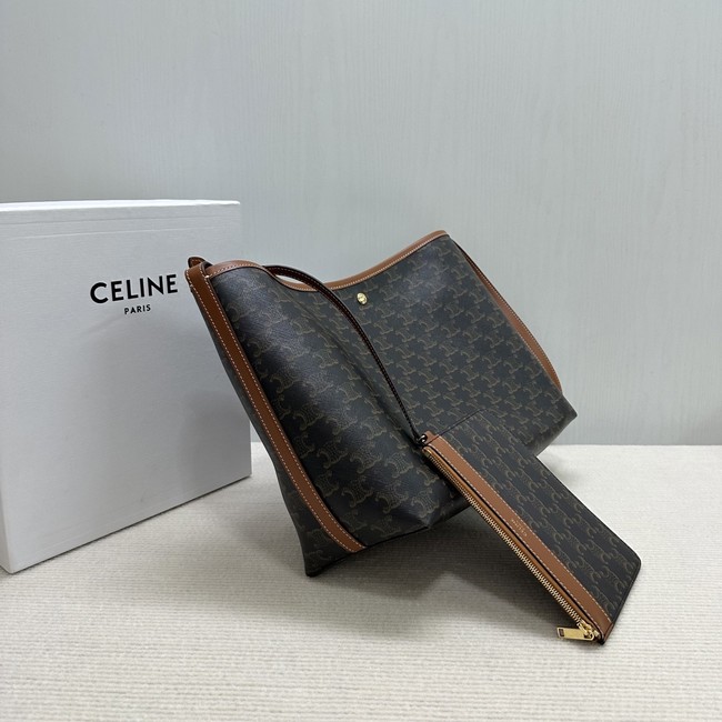 CELINE SOFT SHOPPER BAG IN Triomphe Canvas and Calfskin 123912 TAN