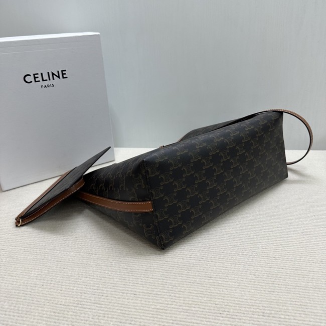 CELINE SOFT SHOPPER BAG IN Triomphe Canvas and Calfskin 123912 TAN