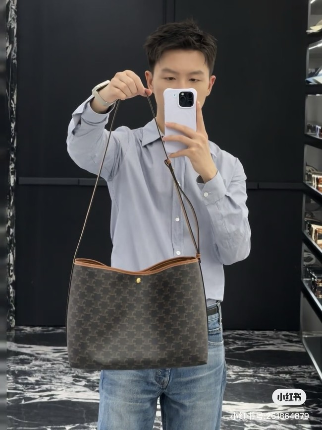 CELINE SOFT SHOPPER BAG IN Triomphe Canvas and Calfskin 123912 TAN