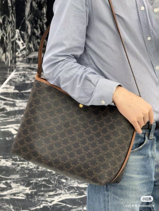 CELINE SOFT SHOPPER BAG IN Triomphe Canvas and Calfskin 123912 TAN