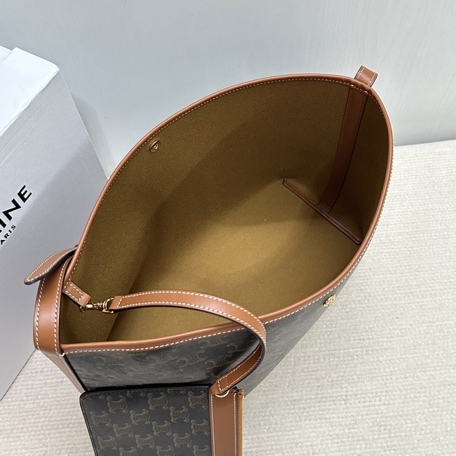 CELINE SOFT SHOPPER BAG IN Triomphe Canvas and Calfskin 123912 TAN