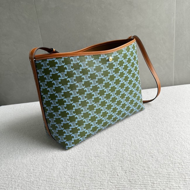CELINE SOFT SHOPPER BAG IN Triomphe Canvas and Calfskin 123912 LIGHT KAKI & SKY BLUE