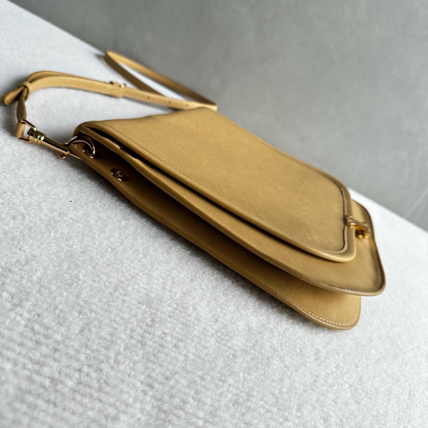 CELINE SOFT TRIOMPHE BESACE IN SUPPLE SHINY LAMBSKIN 123632 SANDCASTLE