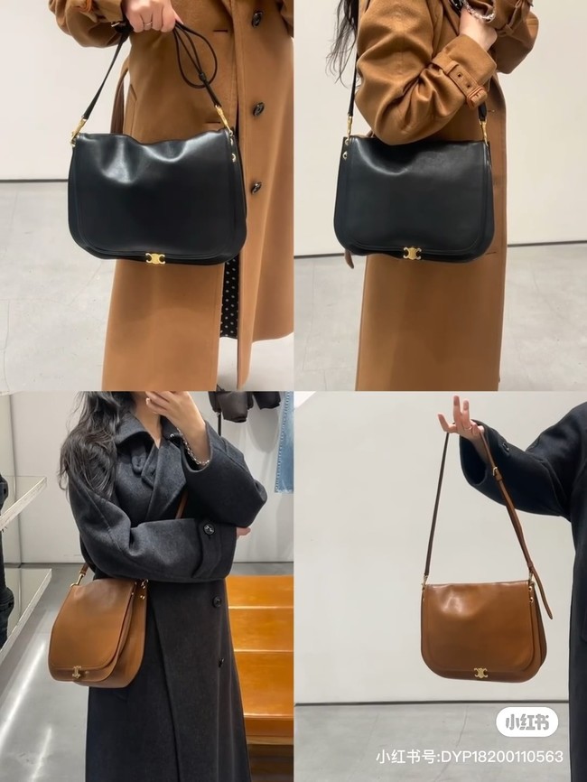 CELINE SOFT TRIOMPHE BESACE IN SUPPLE SHINY LAMBSKIN 123632 black