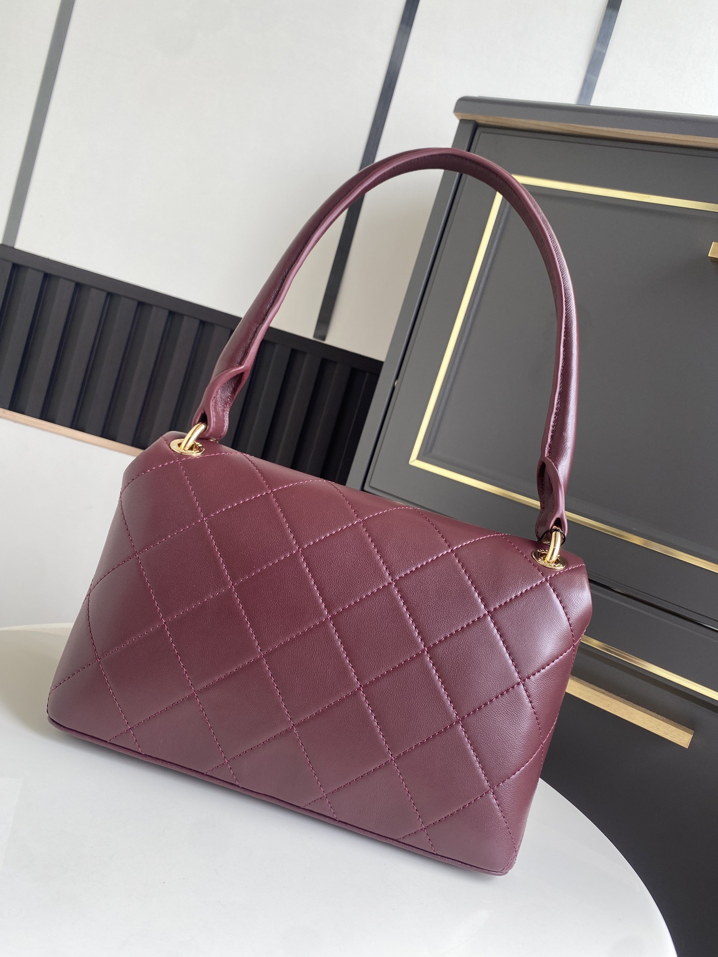CHANEL Lambskin Flap Bag AS6112 Dark Burgundy