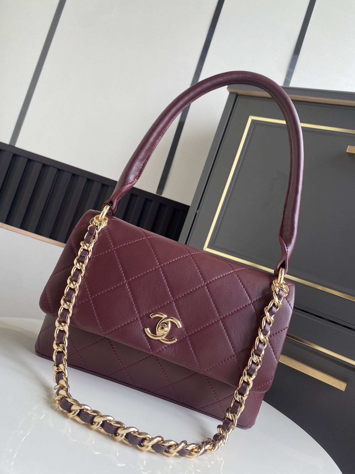 CHANEL Lambskin Flap Bag AS6112 Dark Burgundy