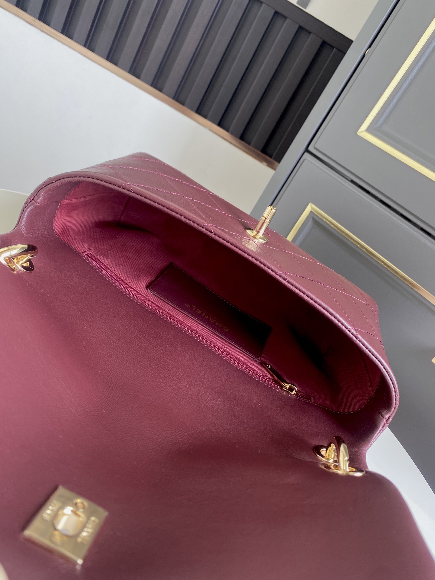 CHANEL Lambskin Flap Bag AS6112 Dark Burgundy