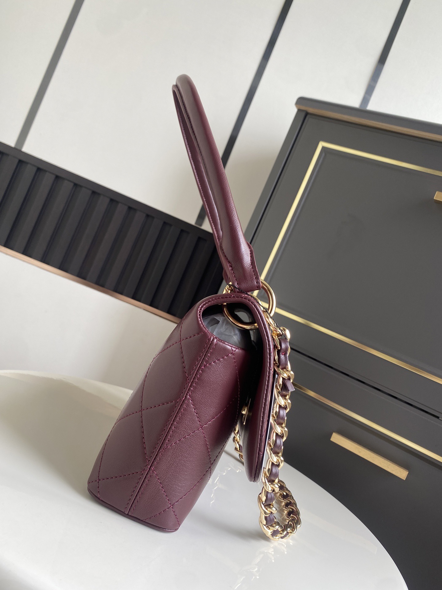 CHANEL Lambskin Flap Bag AS6112 Dark Burgundy