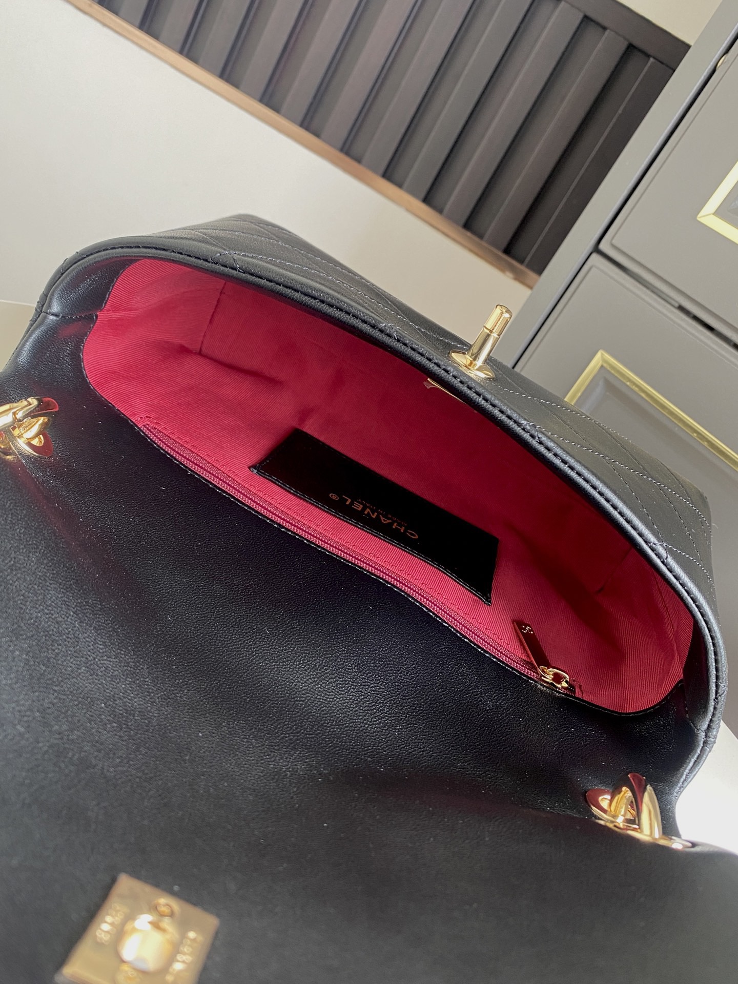 CHANEL Lambskin Flap Bag AS6112 black