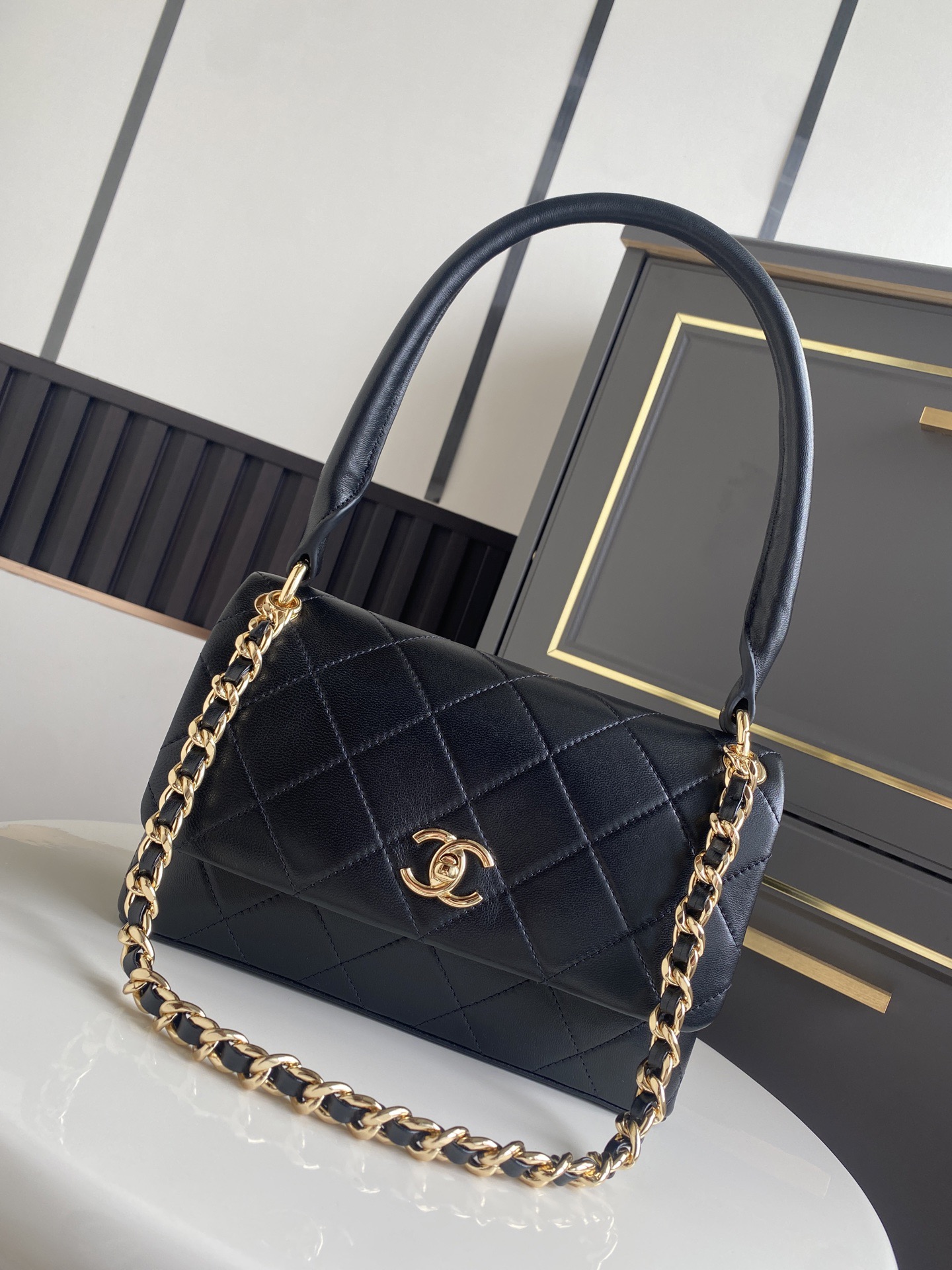 CHANEL Lambskin Flap Bag AS6112 black