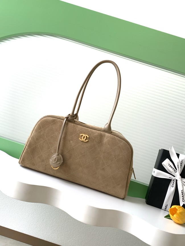 CHANEL Suede Calfskin Large Bowling Bag AS6211 Dark Beige