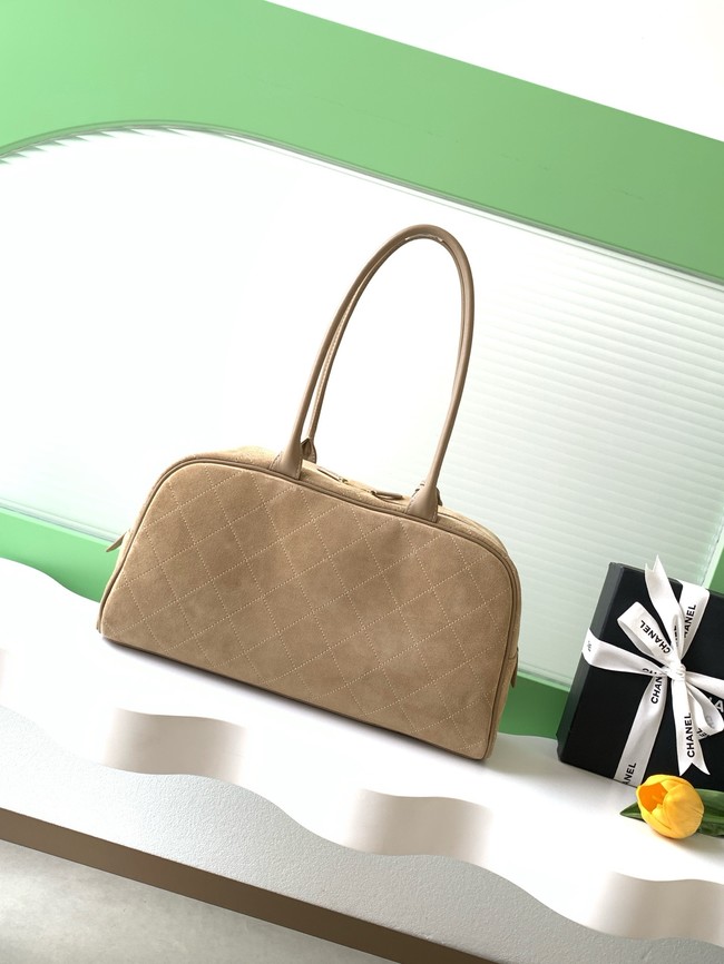 CHANEL Suede Calfskin Large Bowling Bag AS6211 Dark Beige