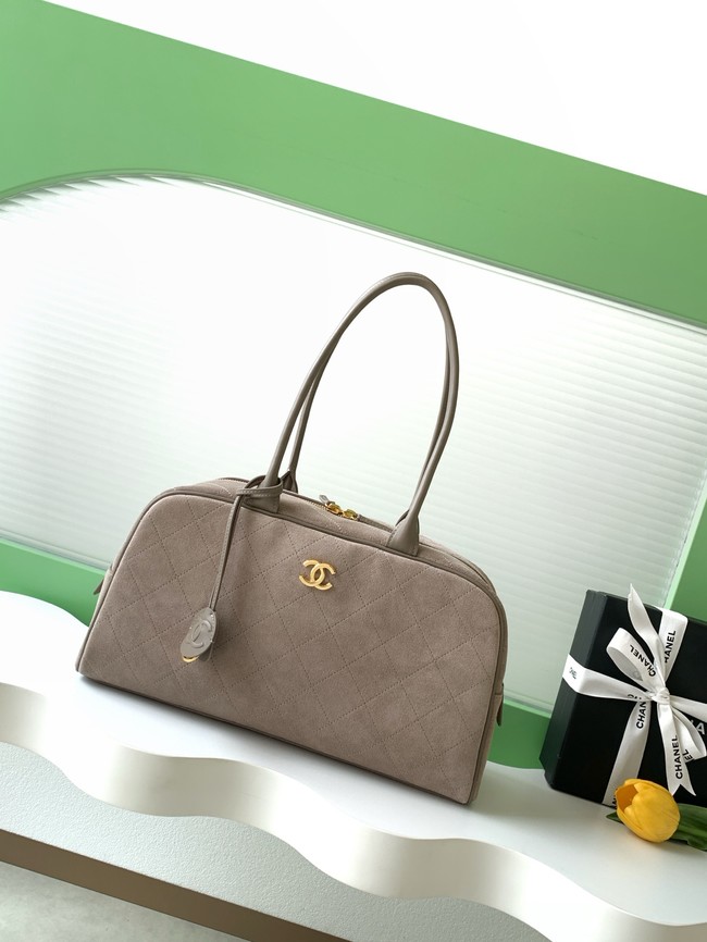 CHANEL Suede Calfskin Large Bowling Bag AS6211 gray