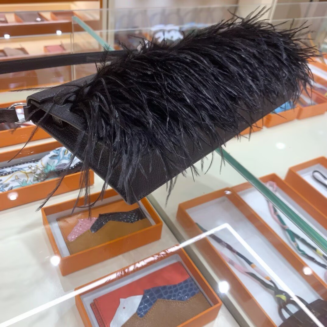 Hermes Kelly Elan Original Leather Ostich Feathers Bag 83210 Black Hermes Kelly Elan Original Leather Ostich Feathers Bag 83210 Black