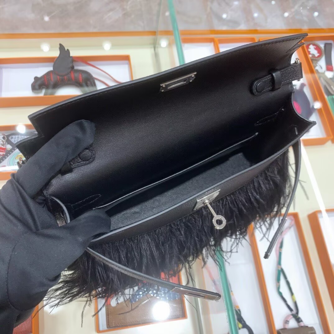 Hermes Kelly Elan Original Leather Ostich Feathers Bag 83210 Black Hermes Kelly Elan Original Leather Ostich Feathers Bag 83210 Black
