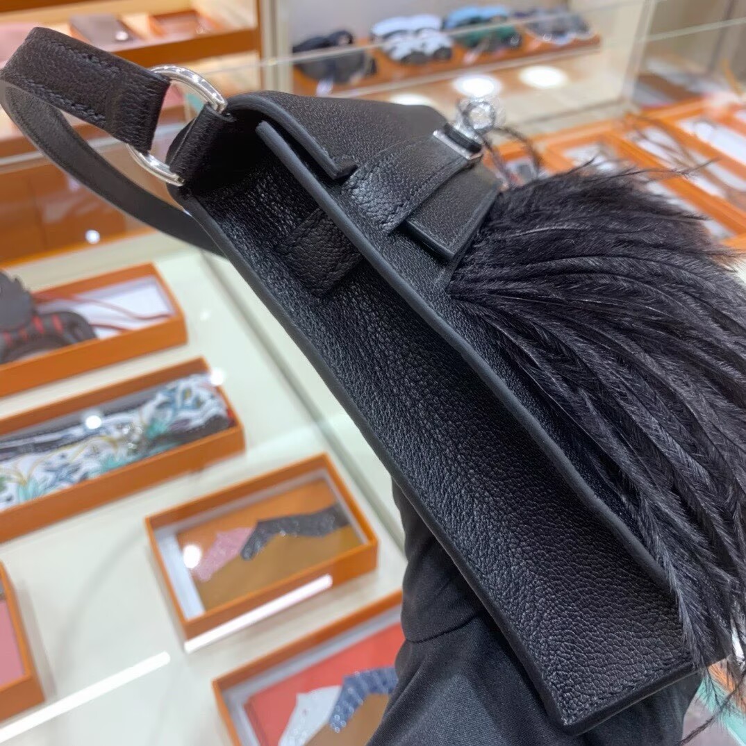 Hermes Kelly Elan Original Leather Ostich Feathers Bag 83210 Black Hermes Kelly Elan Original Leather Ostich Feathers Bag 83210 Black