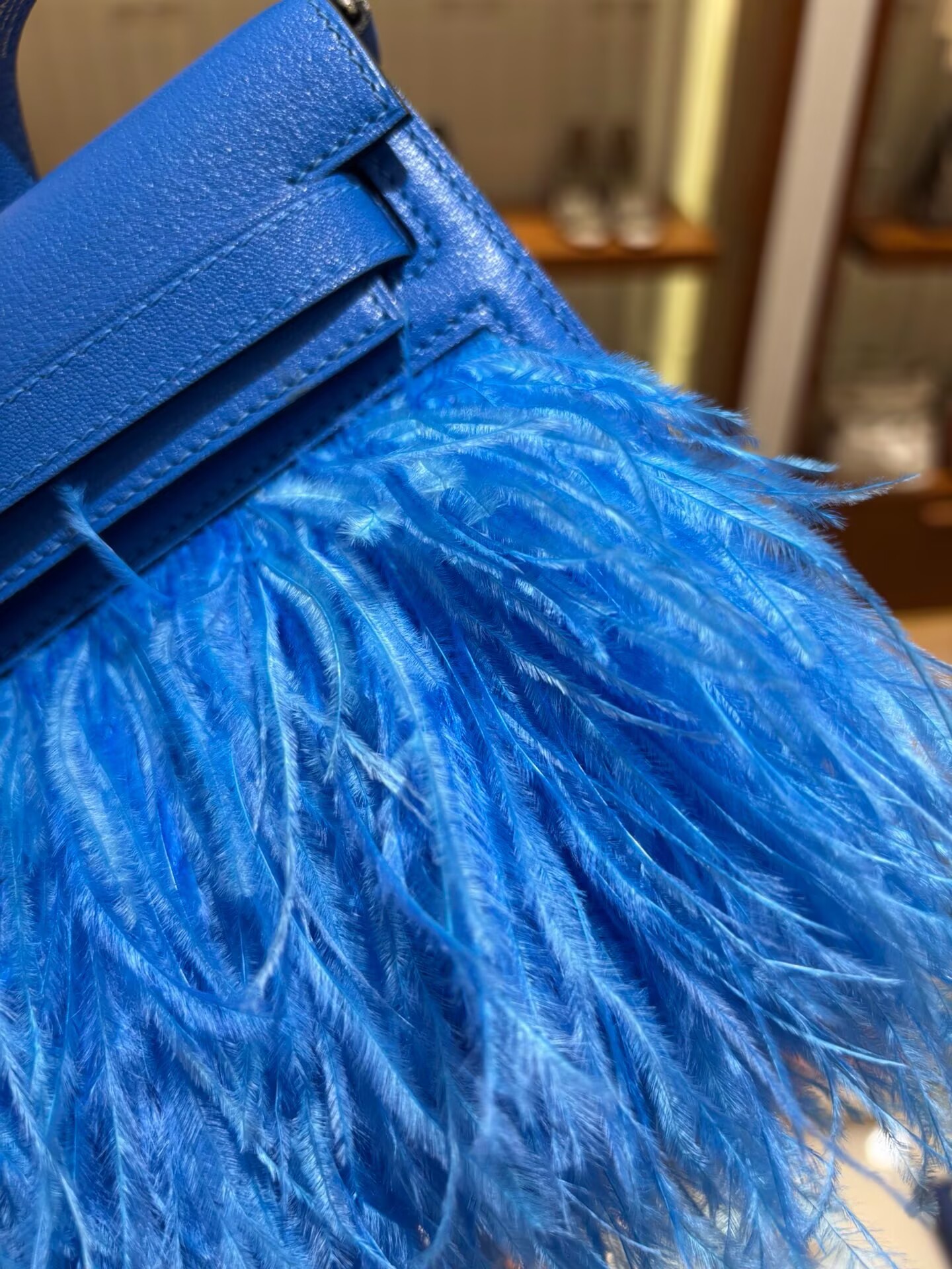 Hermes Kelly Elan Original Leather Ostich Feathers Bag 83210 Blue Hermes Kelly Elan Original Leather Ostich Feathers Bag 83210 Blue