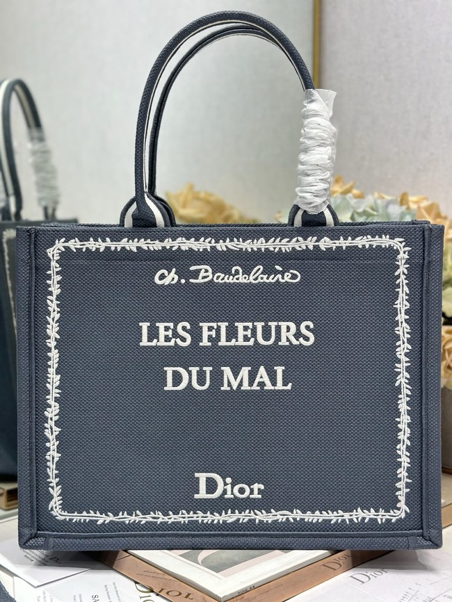 Medium Dior Book Tote with Strap M1354PE Blue and White Book Cover