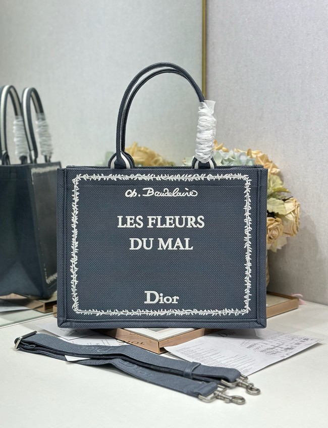 Medium Dior Book Tote with Strap M1354PE Blue and White Book Cover