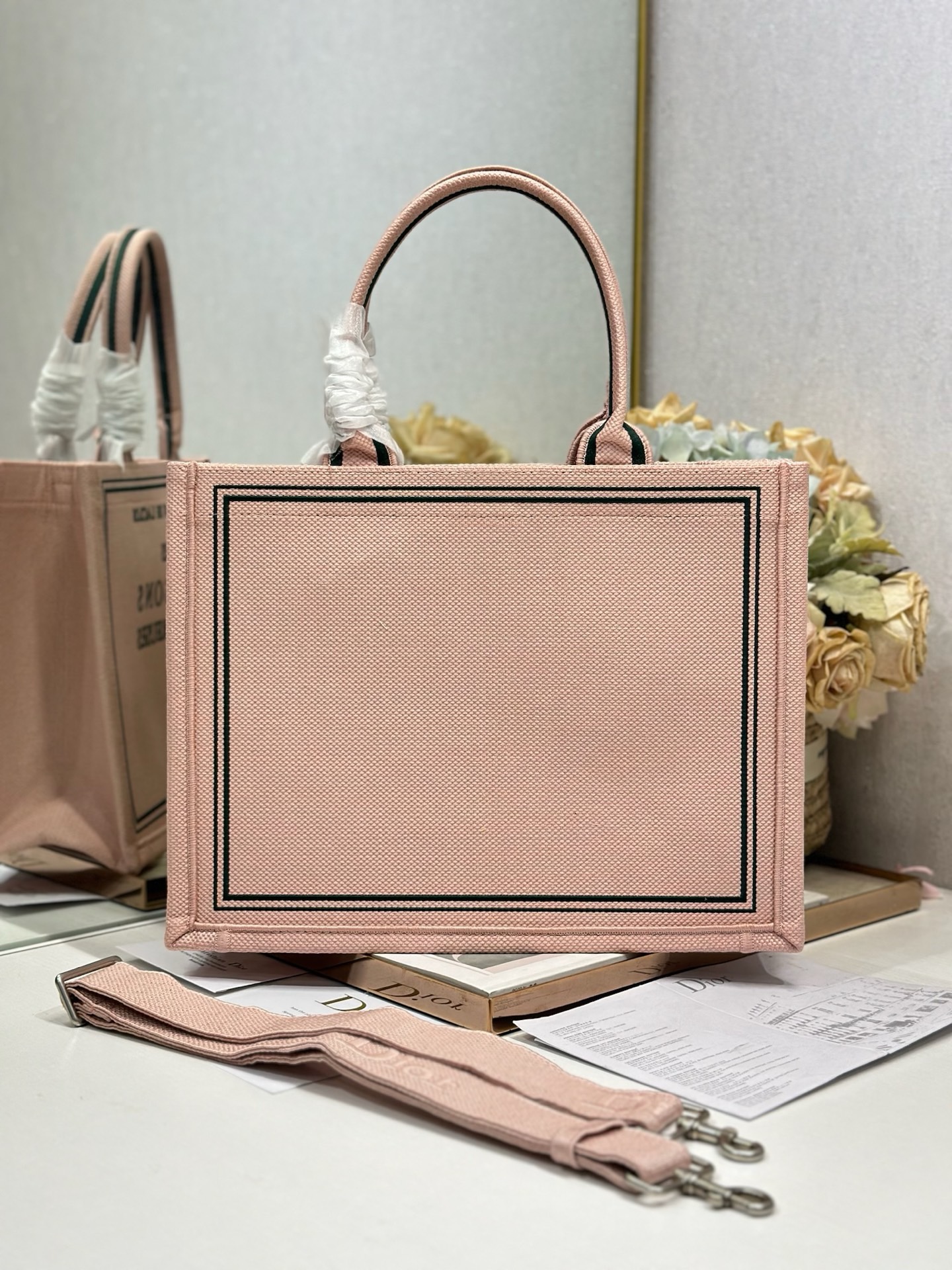 Medium Dior Book Tote with Strap M1354PE Pink and Green