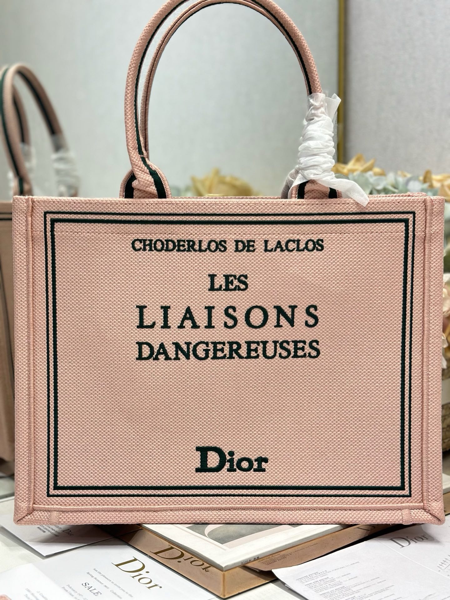 Medium Dior Book Tote with Strap M1354PE Pink and Green