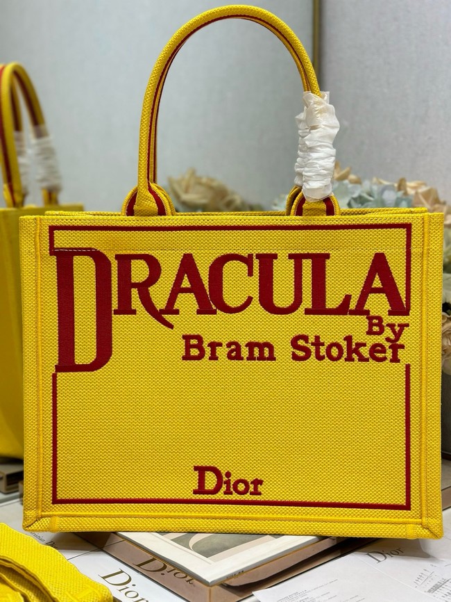 Medium Dior Book Tote with Strap M1354PE Yellow and Red Book Cover