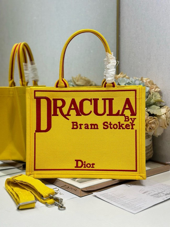 Medium Dior Book Tote with Strap M1354PE Yellow and Red Book Cover